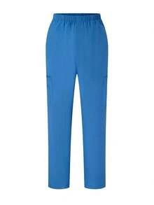 TaskEZ Conjunto de uniformes médicos: Parte superior de cuello en V de manga corta y pantalones para trabajadores de la salud - lago azul - Ver 7