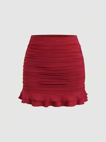 Olithes 2pcs Women Elegant Ruffle Hem Bodycon Mini Skirt Set - Multicolor - View 4