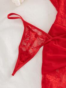 2件套网纱撞色蕾丝性感蝴蝶结内衣套装 - 紅色 - 查看 8