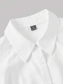 SHEIN MOD Áo kiểu dáng cỡ lớn tay loe, viền bèo nhún, tay phồng, màu trắng, eo thon. - trắng - Xem 3