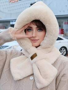 Women's Winter Warm Scarf And Knitted Hat Set, Soft And Thickened Warm Lining Earmuffs, Striped Craft Plush Knitted Hat, Foldable Design, Non-Elastic, Hand-Washable, Cross-Neckline Warm Ap, Create Fashion Styling, Winter Clothing Versatile Warm Accessories, - Multicolor - View 8