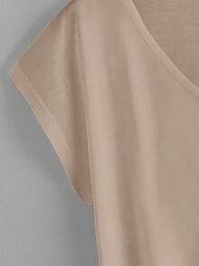 EMERY ROSE Women's Solid Color V-Neck Casual Loose Fit Short Sleeve T-Shirt - Khaki - View 4