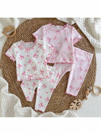 Loomiva 4pcs Newborn Baby Girl Butterfly Pattern Knit Soft Crew Neck Long Sleeve Top And Elastic Waist Pants Set
