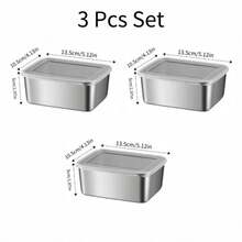 3pcs 10in Covered Stainless Steel Baking Tray, Food Storage Set - Square, Manually Covered, Hand Washed - Suitable For Meal Preparation And Outdoor Picnics - متعدد الألوان - مشاهدة 13