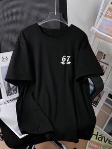 Fantacosmos Tween Boy Casual Comfortable Knit Round Neck Loose Fit T-Shirt With Number 67 Design, Suitable For Daily, School, Outing, Sports, Holiday, Party Wear - Black - View 2