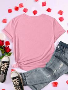 EMERY ROSE 大码女式情人节可爱糖果心形图案及“你已经足够好”复古风T恤，休闲情人节T恤礼物 - 粉色 - 查看 2