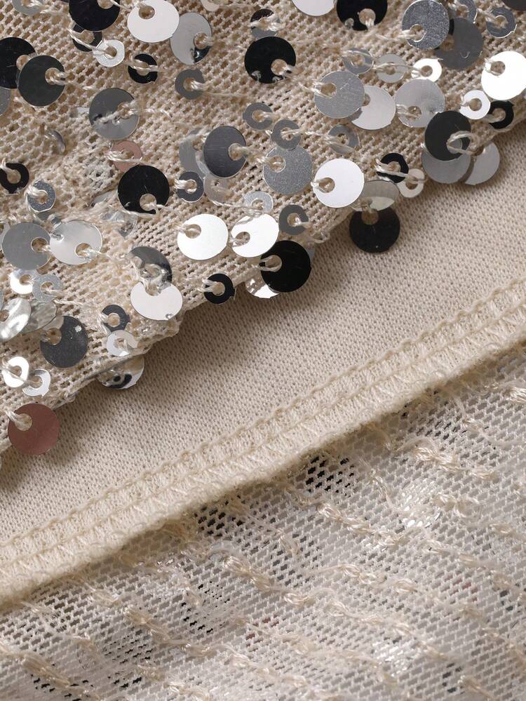 High Neck Cinched Waist Sequin Embellished Midi Dress For Women Sparkly Dress Sundress