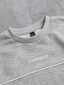 SLATEMANN 男士字母印花圆领休闲宽松长袖T恤图案卫衣灰色卫衣超大款印花卫衣男士卫衣 - 灰色 - 查看 6