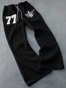 SUMWON Comfortable Drawstring Sweatpants With Number And Letter Graphics For Casual Wear - Black - View 4