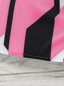 SHEIN 適合少女時尚運動風格針織花卉拼接單肩連身褲 - 西瓜粉 - 查看 3