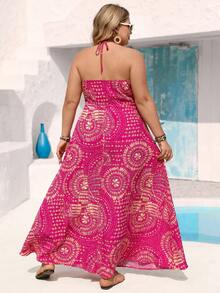 Vivid Eden 大码露背系带镂空串珠装饰波西米亚印花连衣裙，适合度假穿着 - 彩色 - 查看 2