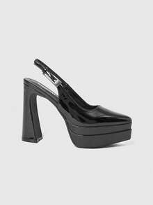 Sugerpunk Women's Sexy Thick Heel 12cm High Heel Sandals PU Material Summer Daily Wear Versatile Fashion Pointed Black Thick Sole Waterproof Table High Heels Valentine's Day - Black 4 - View 4