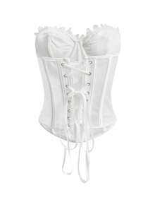 SHEIN White Strapless Lace Corset Top With Flower Details Vintage Style Regular Length For Women - White - View 3