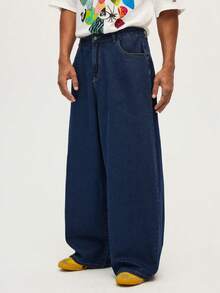 MTV | SHEIN Men's Casual Street Letter Graphic Loose Fit Denim Jeans - Blue Black - View 6