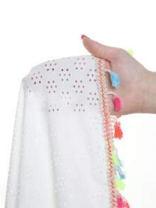 SHEIN 少女白色镂空针织流苏罩衫，特殊面料，时尚休闲优雅女士泳衣配饰，适合游泳、度假、夏季 - 白色 - 查看 6