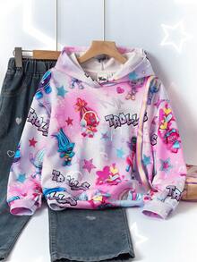 SHEIN Trolls Tween Girl Casual Letter Graphic Sweatshirt, Autumn - Pink - View 1