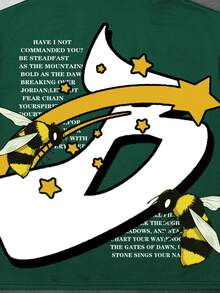 ROMWE MEN Street Life 青少年男孩休闲蜜蜂标语图案T恤，夏季 - 墨綠色 - 查看 3