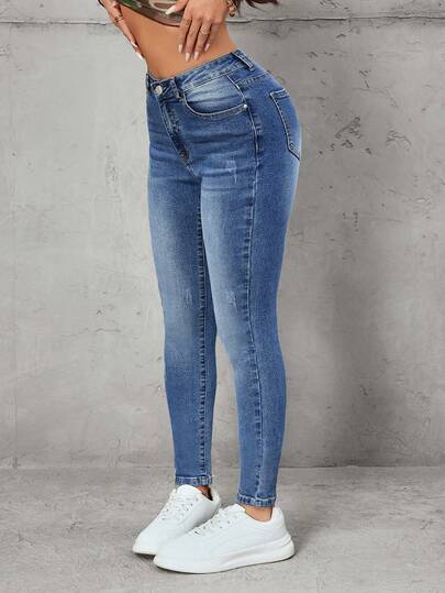 SHEIN Tall Vintage Retro Slim Fit High-Rise Skinny Jeans For Tall Women