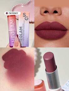 SHEGLAM Dynamatte Boom Long Lasting Matte Lipstick-I'M Risky 20 Colors Creamy Matte Waterproof Lipstick Amazing Non-Stick Cup Transfer-Proof Lipstick Purple Lipstick Lip Combo Brand Beauty Makeup Face Paint Cosmetic For Women Girls Perfect For Winter Spring Ideal For Y2K Fancy Fashion Suitable For Birthday Gift Party Ready Best Color - I'm Risky - View 1