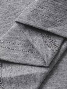Livesso Camiseta casual de mujer con estampado de letras y hombros caídos, corte holgado - Gris - Ver 8