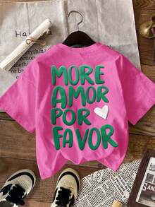 Women's 180g (Sizes S-XXXL), Casual Urban Summer Vacation Clothing, Short Sleeve Graphic T-Shirt, Funny Colorful Text T-Shirts, Personalized T-Shirt For Mom - 亮粉色 5 - 查看 4
