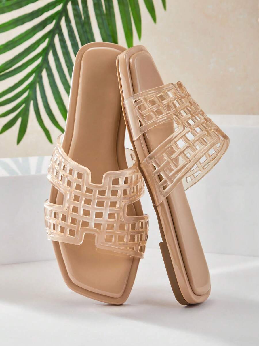 SHUZIA Women's Casual Comfortable Cut-Out Jelly Flat Sandals - Beige - View 1