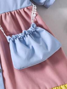 Sparklyn Tween Girl Colorblock Ruffle Hem Button Front Short Sleeve Dress - Multicolor - View 6