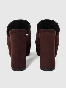 Sugerpunk Suede Super High Heel Waterproof Platform Peep Toe Slip-On Sandals Valentine's Day - Coffee Brown - View 5