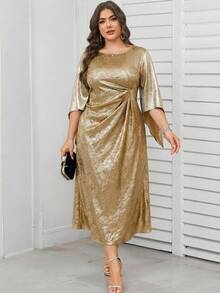 Reflora 大码优雅派对金属拼接连衣裙 - 金色 - 查看 1