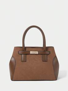 SHECARRY Women's Fashion Splicing Material Handbag, Suitable For Daily Commuting And Shopping - Brown - View 1