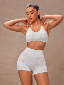Lumalex Spring Summer 1pc Women's Leopard Print Criss-Cross Twist Strap Sports Bra And Shorts Exercise Yoga Outfit Set Workout Women Sets Nurse Suitable For Fitness, Yoga, Sports, Sportswear, Fitted Sportswear, Gym Workout Clothes, And Breathable Running And Fitness Wear, Designed Specifically For Active Women - Multicolor - View 4