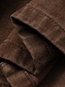 DAZY Women's Turndown Collar Washed Denim Casual Jacket With Belt, Loose Fit City Style - Coffee Brown - View 9