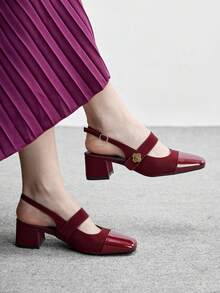 CUCCOO BIZCHIC 女士经典低跟露跟平底鞋，黑色 - 酒紅色 - 查看 3