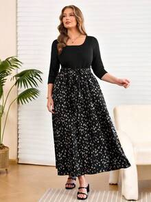 EMERY ROSE Đầm nữ cỡ lớn phối màu, cổ tròn, thanh lịch, thắt eo, thích hợp mặc hàng ngày. - Nhiều màu - Xem 8