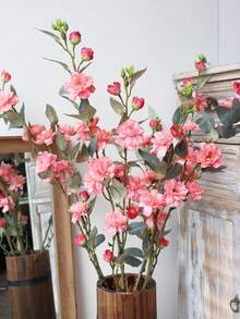1 Cây hoa trà nhân tạo bằng vải lụa nhựa, thân đơn, 7 màu, đơn giản và trang nhã, thân dài, thích hợp cho tiệc cưới/trang trí nhà cửa/lễ hội, hoa nhân tạo dài 90cm/35.43in - Màu Hồng Tươi - Xem 6