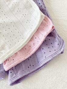 SHEIN Bộ 3 món đồ liền thân không tay và quần short cho bé gái mùa hè, kiểu dáng tối giản, in hình bướm, màu tím trơn, có gân và nơ đen. - Nhiều màu - Xem 5