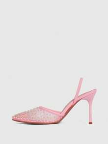 CUCCOO SZL Women's Fashionable Elegant Party Rhinestone Decorated Pumps Spring Shoes - Pink - View 4