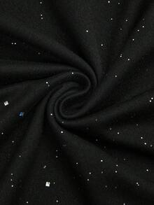 Olithes Robe décontractée en tissu noir brillant avec col ras-du-cou, taille nouée, double volant à l'ourlet, convient pour les sorties, le travail, les rendez-vous, les fêtes, les rassemblements, le thé de l'après-midi - Noir - Voir 4