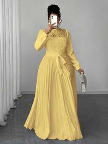 Maweii Đầm dài dáng ôm thanh lịch phối nhiều mảnh dành cho phụ nữ cỡ lớn - Màu vàng - Xem 4