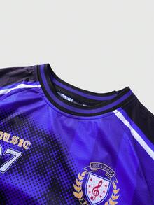 ROMWE MEN Men's Casual Round Neck Letter & Number Print Short Sleeve T-Shirt - Blue - View 3