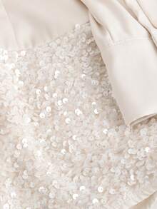 GlowEve Women's Round Neck Bow Decor Pearl Button Sequin Hem Long Sleeve Maxi Dress Fall Cloth For Women - White - View 6