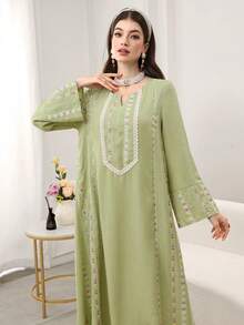 Yasmyna Fashionable Casual Loose Round Neck Embroidered Flared Long Sleeve Elegant Women Dress - Multicolor - View 6