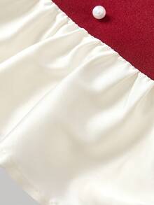 SHEIN MOD 女士优雅情人节约会迷你连衣裙，饰有仿珍珠，撞色荷叶边下摆，收腰设计 - 紅色 - 查看 5