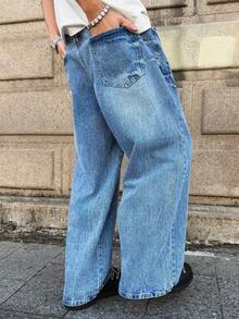 Manfinity EMRG Men's Casual Everyday Washed Slant Pocket Loose Fit Jeans - Light Wash - View 2