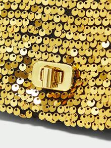 SHECARRY Personalized Sequined Small Bag Women's 2025 New Textured Shoulder Messenger Bag Temperament Simple Chain Small Square Bag - Gold - View 7