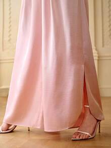 ZEYLAH 优雅简约侧开衩褶裥阔腿裤，春夏款 - 粉色 - 查看 5