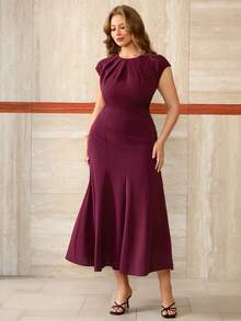 Roveilla Đầm dài tay ngắn dáng chữ A cổ tròn xếp ly eo màu trơn dành cho nữ cỡ lớn, màu hạt dẻ, có thể điều chỉnh eo, kiểu dáng thanh lịch Pháp cổ điển, trang trọng, công sở, đi làm, đi nghỉ mát, dự tiệc chiều, phong cách đường phố, đơn giản, đa năng, cổ điển Úc, thích hợp cho tiệc tại nhà, ngày lễ tình nhân, hẹn hò, mùa xuân hè. - Màu Đỏ Sâu - Xem 5