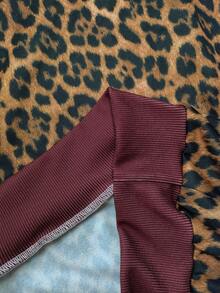 INAWLY 豹纹圆领休闲百搭长袖套头卫衣，女士款，情人节 - 紅色 - 查看 4