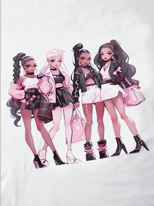 SHEIN ChillGRL 2pcs/Set Tween Girls Letter Print Crew Neck T-Shirt + Casual Cargo Pants, Street Style, Suitable For Summer Vacation - Pink - View 4