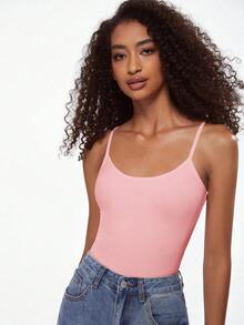 SHEIN BASICS 纯色修身休闲吊带背心，夏季百搭 - 淺粉色 - 查看 4